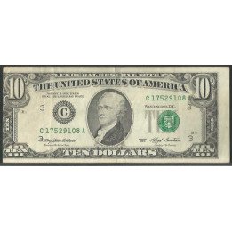 Estados Unidos 10 Dollars 1993 C P492 Error impresion
