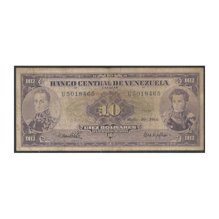 Venezuela 10 Bolivares 10 May 1966 U 7 Dig P45c