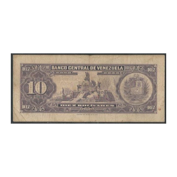 Venezuela 10 Bolivares 10 May 1966 U 7 Dig P45c reverso