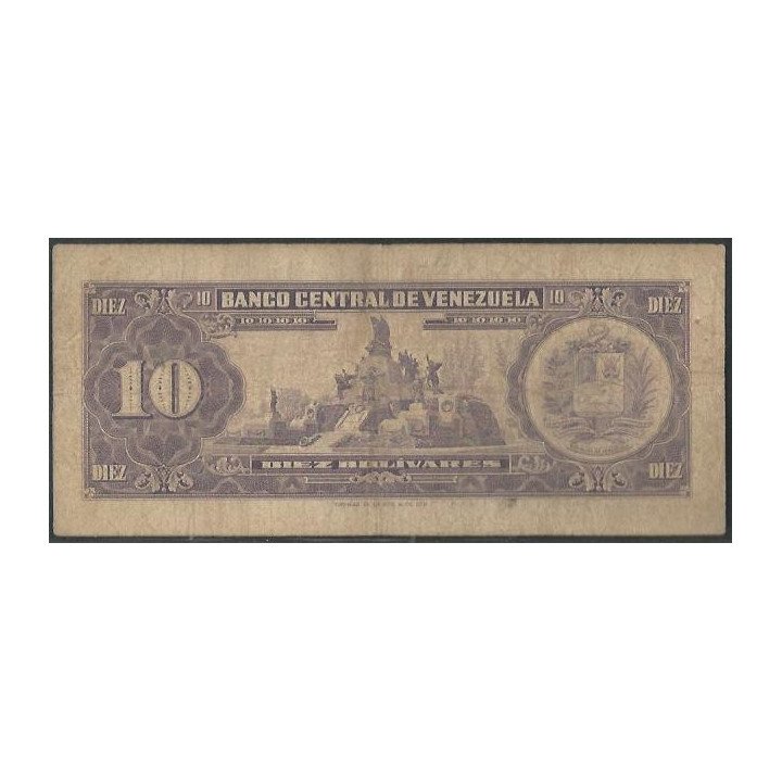 Venezuela 10 Bolivares 8 Ago 1967 A7 Dig P45d reverso