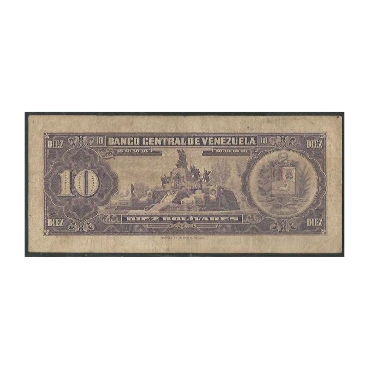 Venezuela 10 Bolivares 5 Mar 1968 K 7 Dig P45e reverso