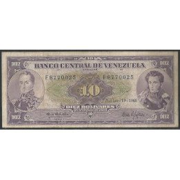 Venezuela 10 Bolivares 19 Nov 1968 F 7 Dig P45f