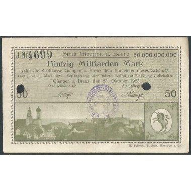 Alemania - Giengen A. Brenz, 50.000.000.000 Mark 25 Oct 1923