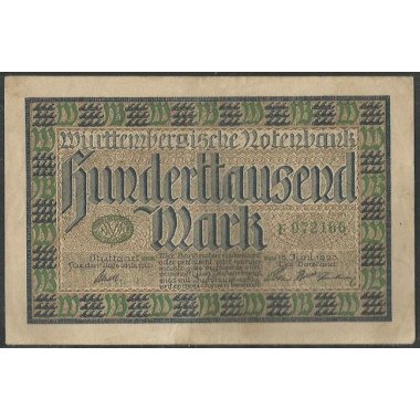 Alemania - Wurttenberg, 100.000 Mark 15 Jun 1923 Ps985