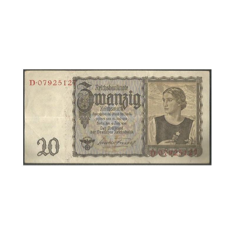 Alemania 3° Reich, 20 Reichsmark 16 Jun 1939 P185