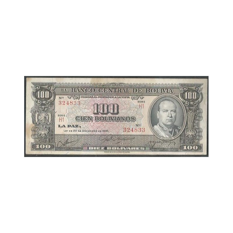 Bolivia, 100 Bolivianos L 20 Dic 1945 Serie H1 P147