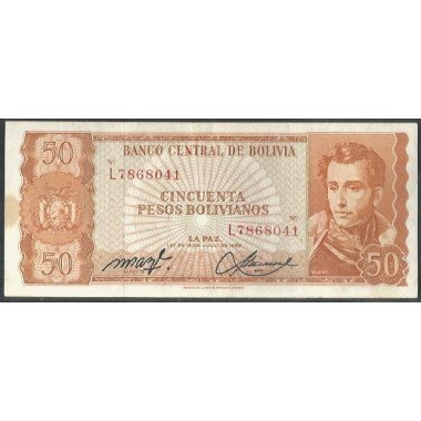 Bolivia, 50 Pesos Bolivianos L 13 Jul 1962 Serie L P162a