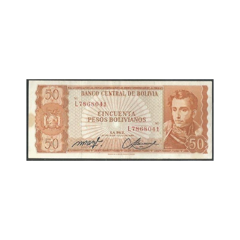 Bolivia, 50 Pesos Bolivianos L 13 Jul 1962 Serie L P162a