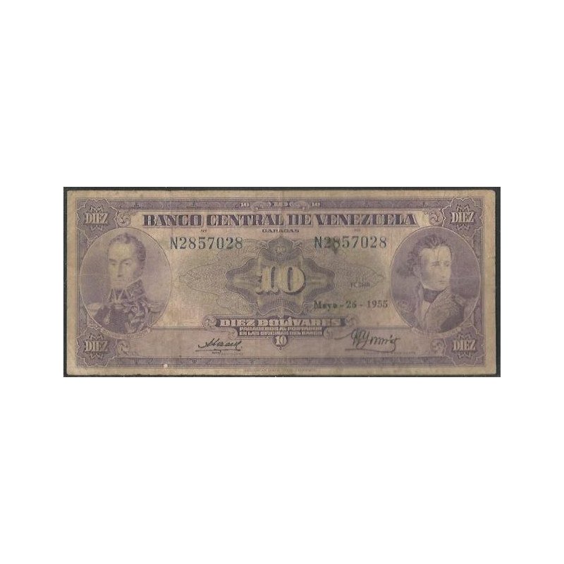 Venezuela, 10 Bolivares 26 May 1955 N 7 Dig P31c