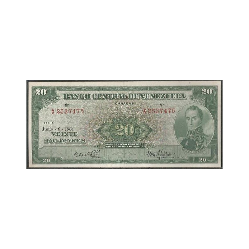 Venezuela, 20 Bolivares 6 Jun 1961 X 7 Dig P43b