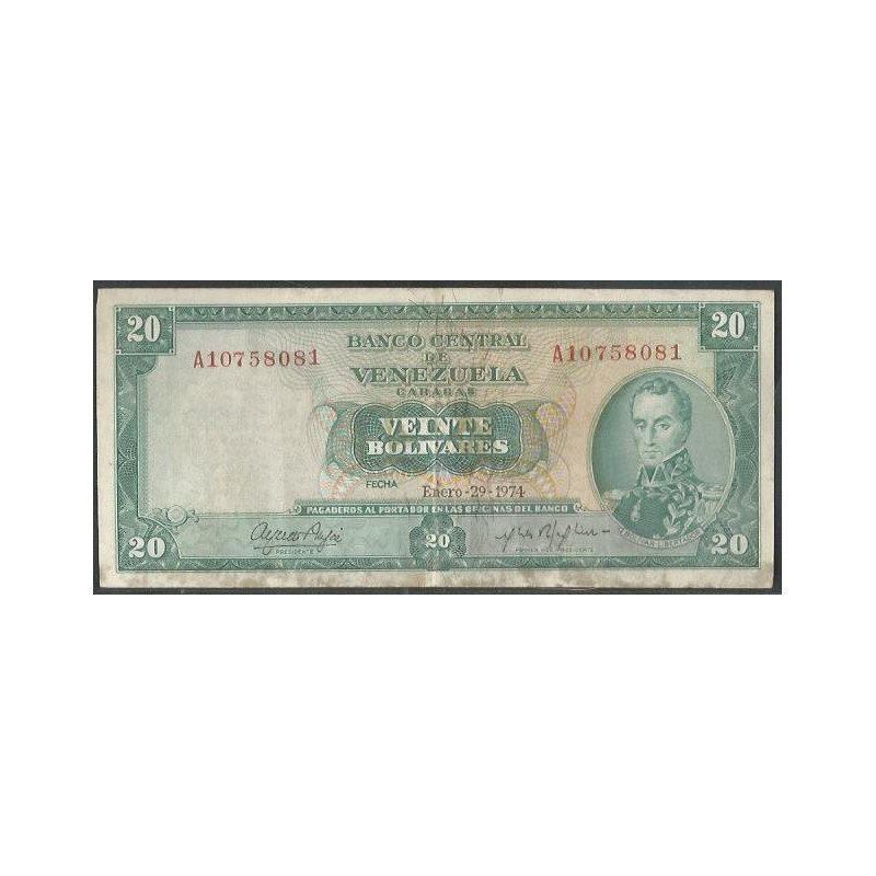 Venezuela, 20 Bolivares 29 Ene 1974 A 8 Dig P46e