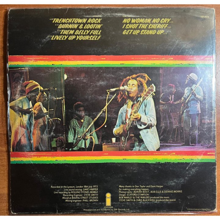Bob Marley & The Wailers - LIVE! Island Records Inglaterra 1975 reverso
