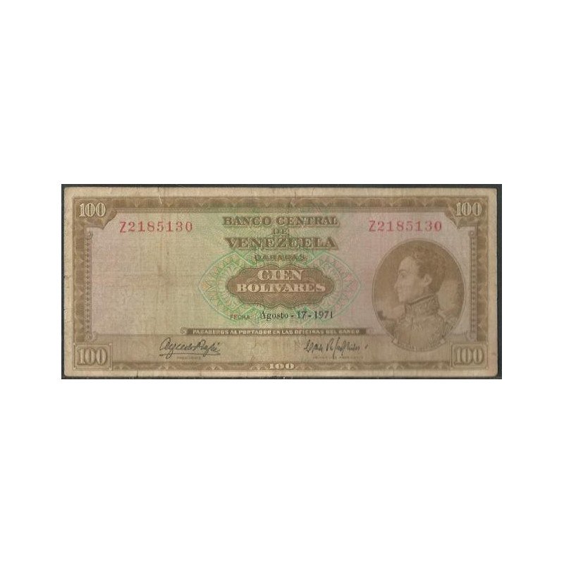 Venezuela, 100 Bolivares 17 Ago 1971 Z 7 Dig P48h