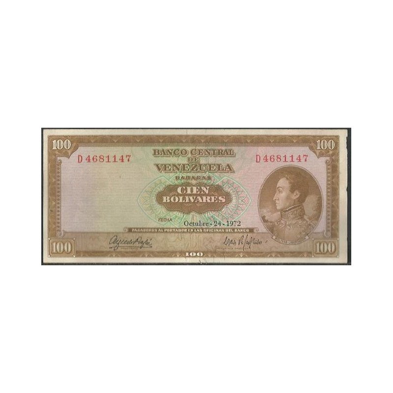 Venezuela, 100 Bolivares 24 Oct 1972 D 7 Dig P48i