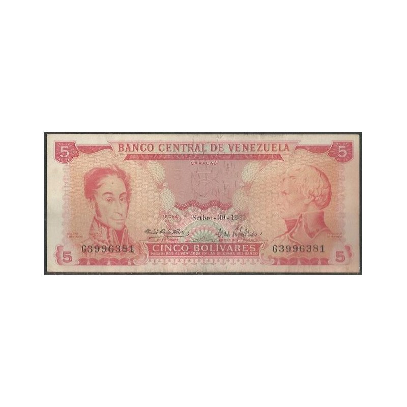 Venezuela, 5 Bolivares 30 Sep 1969 G 7 Dig P50c