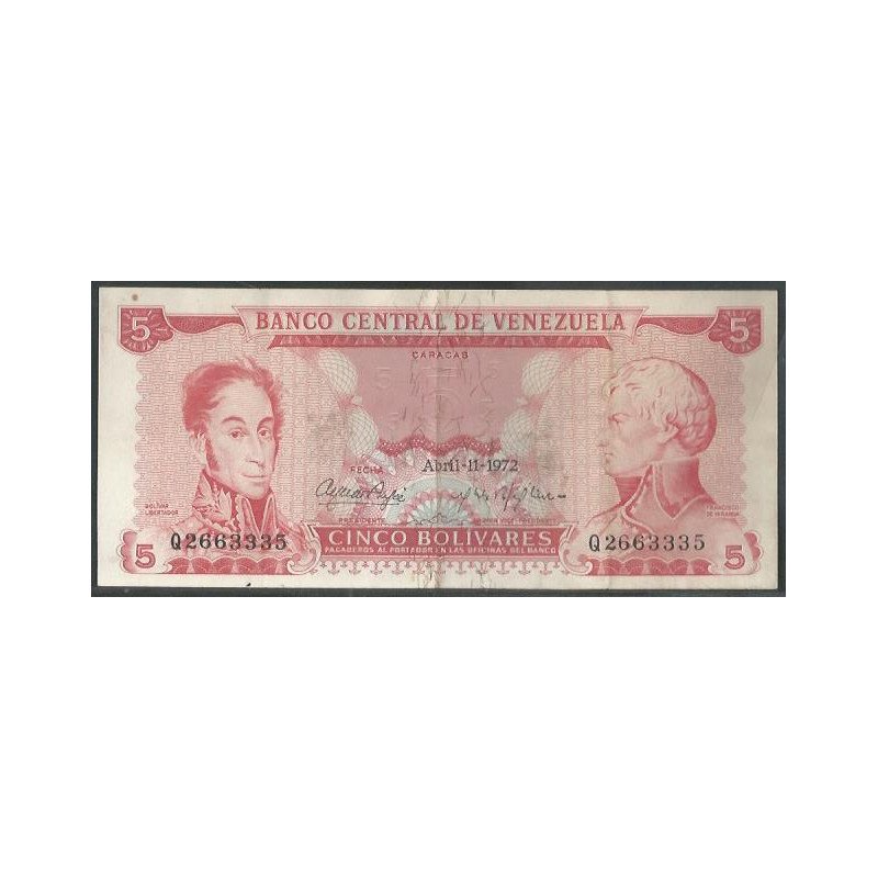 Venezuela, 5 Bolivares 11 Abr 1972 Q 7 Dig P50f