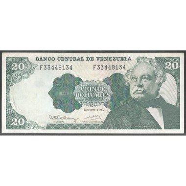 Venezuela, 20 Bolivares 8 Dic 1992 F 8 Dig P63d