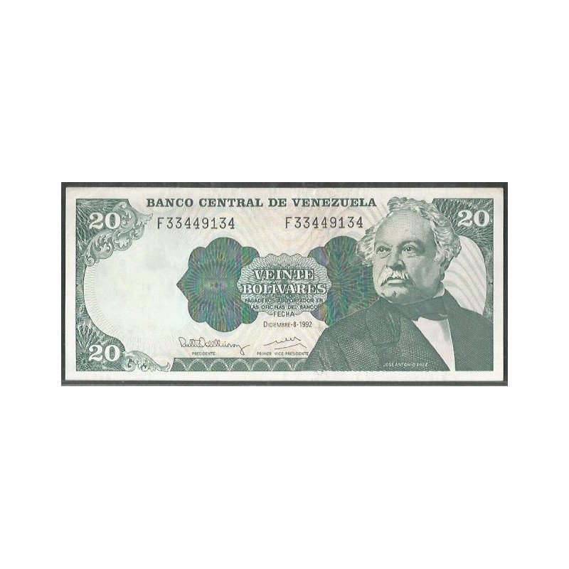 Venezuela, 20 Bolivares 8 Dic 1992 F 8 Dig P63d
