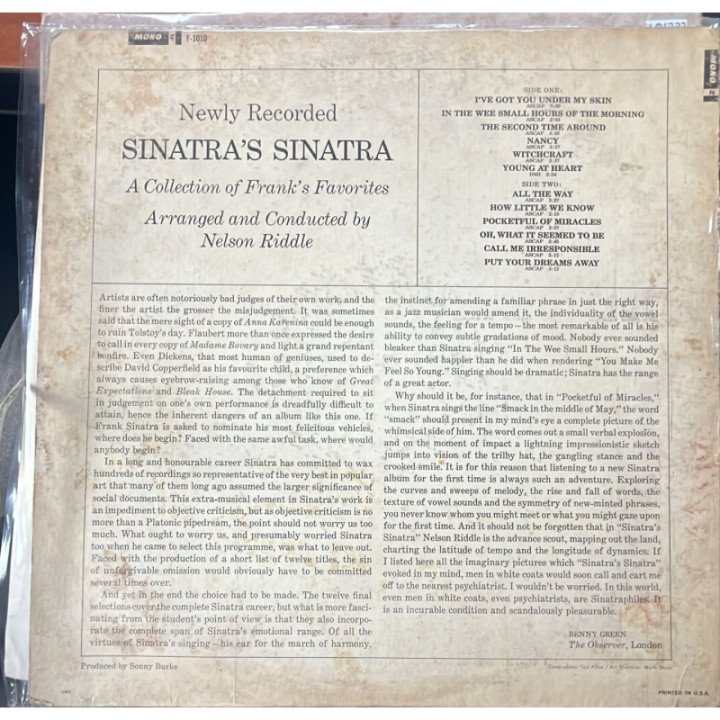 Frank Sinatra - Sinatra's Sinatra- USA 1963 reverso