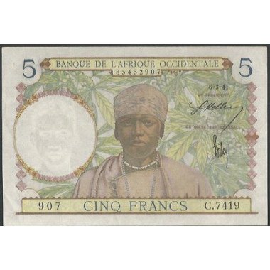 Africa Occidental Francesa, 5 Francs 6 Mar 1941 P25