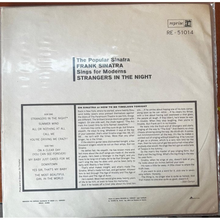 Frank Sinatra - Strangers In The Night - Colombia 1966 reverso