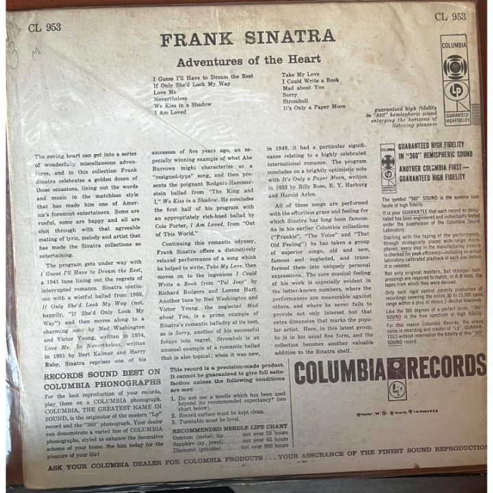 Frank Sinatra - Adventures of the heart - USA 1957 reverso