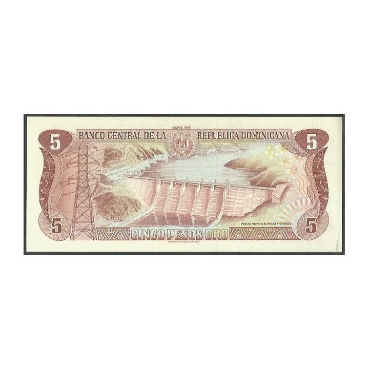 Rep. Dominicana 5 Pesos 1990 P131 reverso
