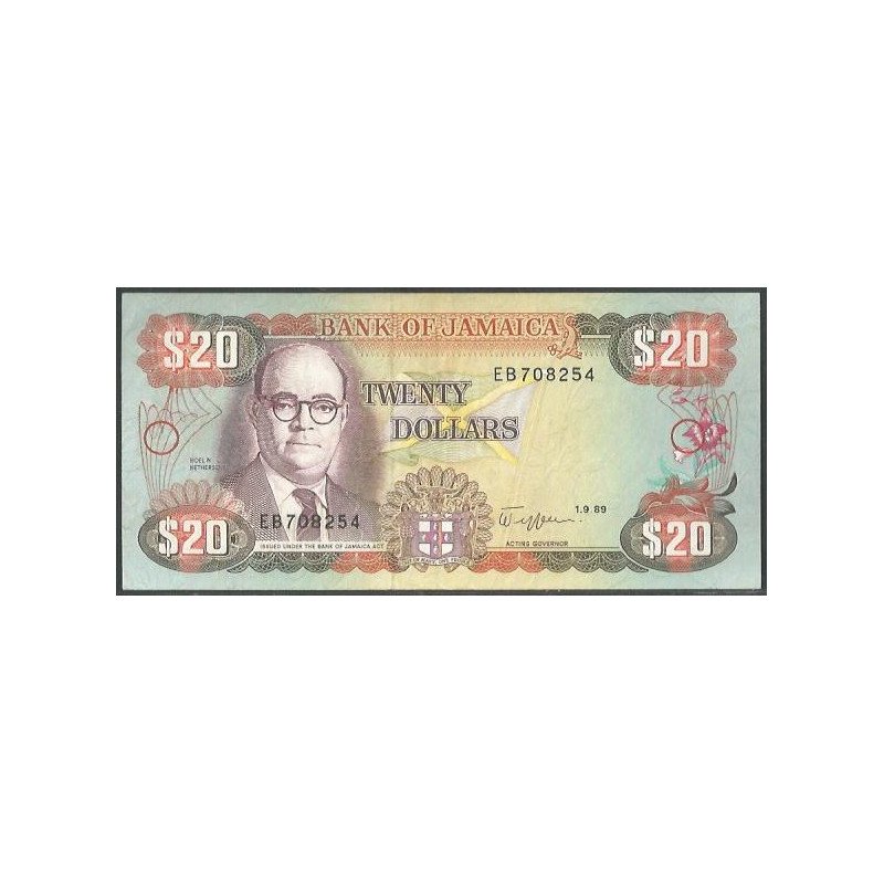 Jamaica, 20 Dollars 1 Sep 1989 P72c