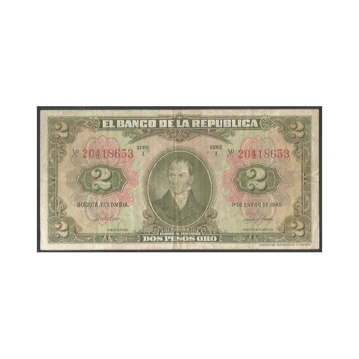 Billete de 2 Pesos 1 Ene 1945 BGW088