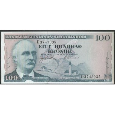 Islandia, 100 Kronur 21 Jun 1957 P40a