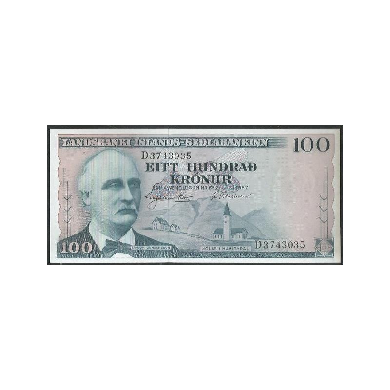 Islandia, 100 Kronur 21 Jun 1957 P40a