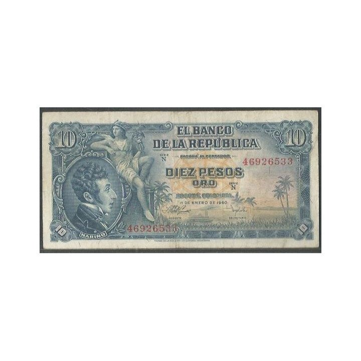Billete de 10 Pesos 1 ene 1960 N46926533 BGW175