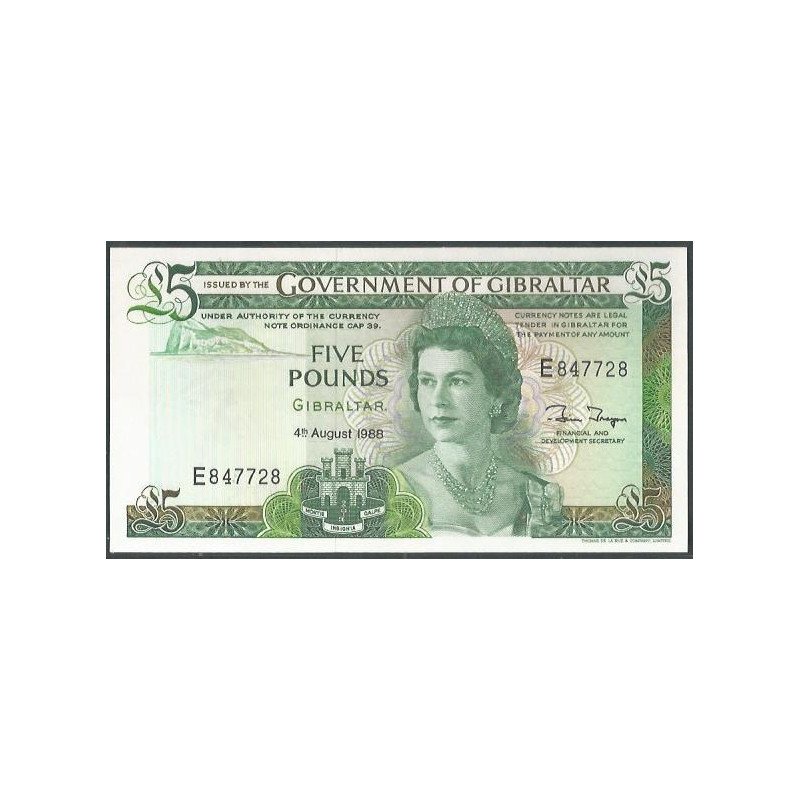 Gibraltar, 5 Pounds 4 Ago 1988 P21b