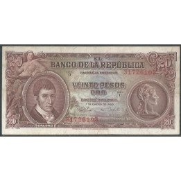 Billete de 20 Pesos 1 ene 1960 BGW219