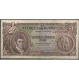 Billete de 20 Pesos 2 ene 1965 BGW222