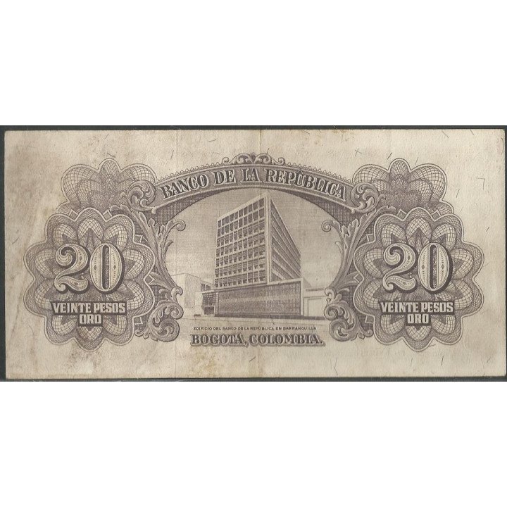 Billete de 20 Pesos 2 ene 1965 BGW222 reverso