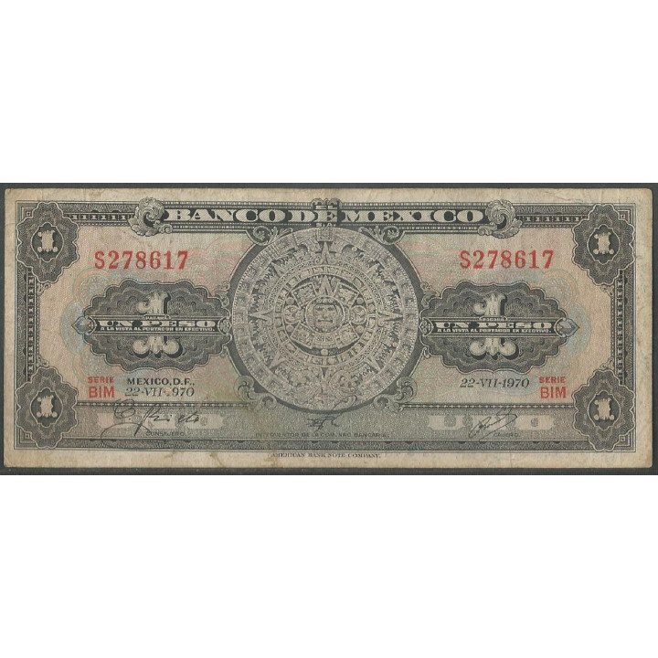 Mexico 1 Peso 22 Jul 1970 Serie BIM P59l
