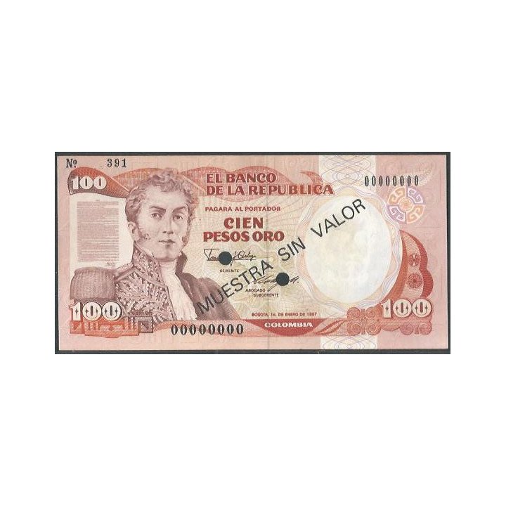Billete de 100 Pesos 1 Ene 1987 "Muestra sin valor" BGW325s