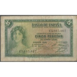 España 5 Pesetas 1935 P85a