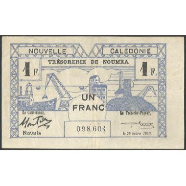 Nueva Caledonia, 1 Franc 29 Mar 1943 P55