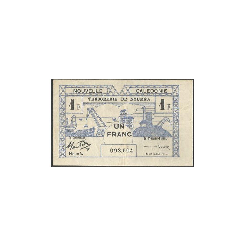 Nueva Caledonia, 1 Franc 29 Mar 1943 P55