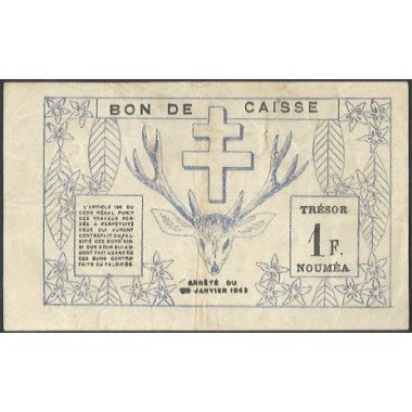Nueva Caledonia, 1 Franc 29 Mar 1943 P55