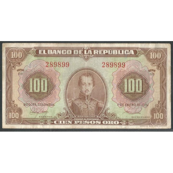 Billete de 100 Pesos 1 Ene 1951 6 Dig BGW289