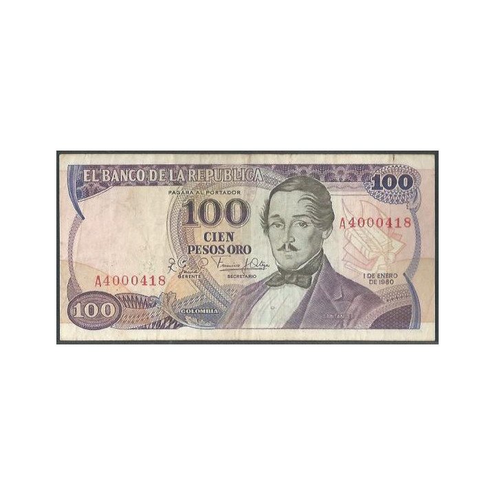 Billete de 100 Pesos 1 Ene 1980 Serie A BGW312