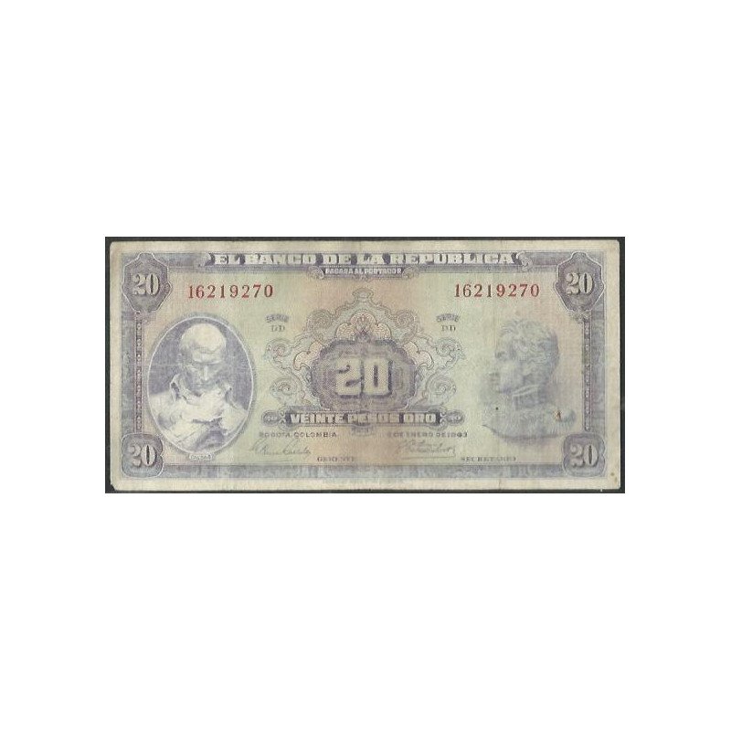 Billete de 20 Pesos 2 Ene 1963 BGW221