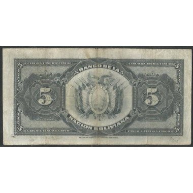 Bolivia, 5 Bolivianos 11 May 1911 Serie B1 P105b