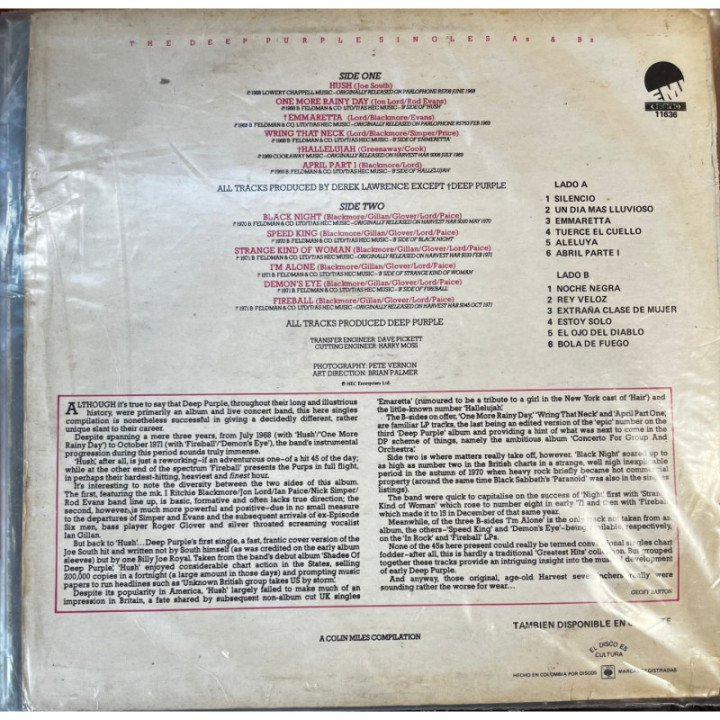 Deep Purple - Singles A's & B's - Colombia reverso
