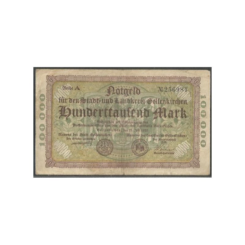 Alemania - Gelsenkirchen, 100.000 Mark 21 Jul 1923