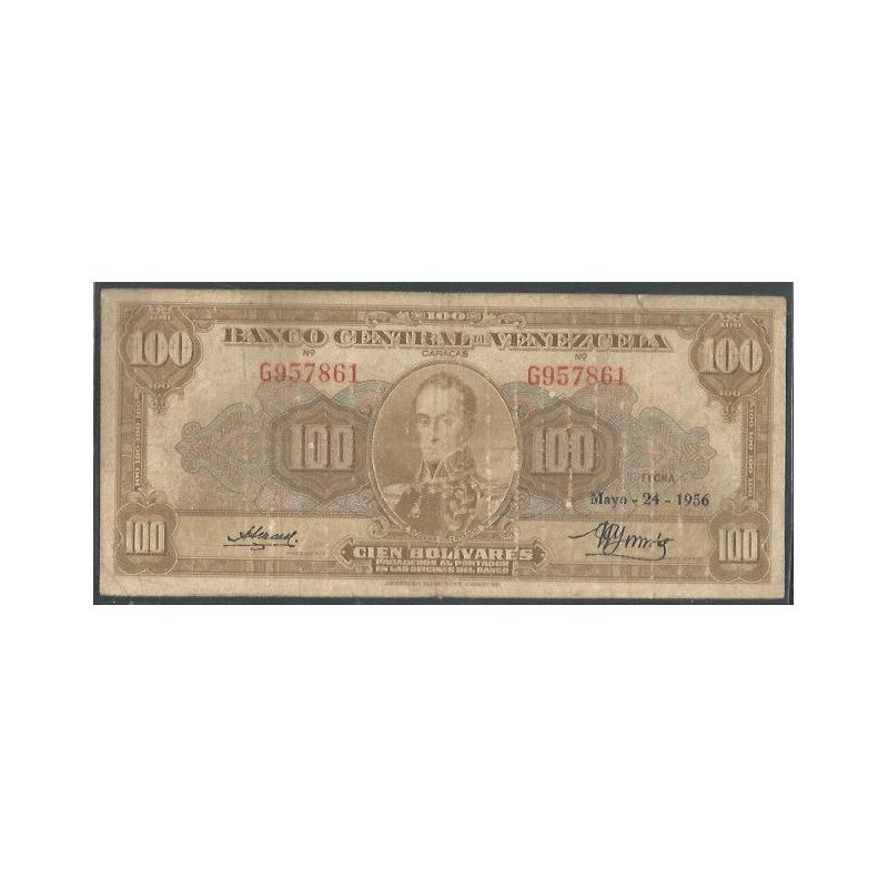 Venezuela, 100 Bolivares 24 May 1956 G 6 Dig P34c