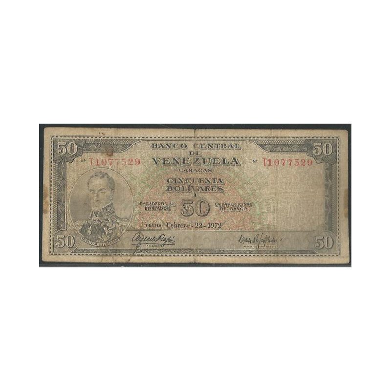 Venezuela, 50 Bolivares 22 Feb 1972 T7 P47g